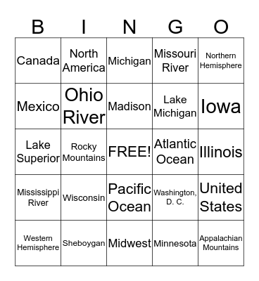 Geography Bingo Card