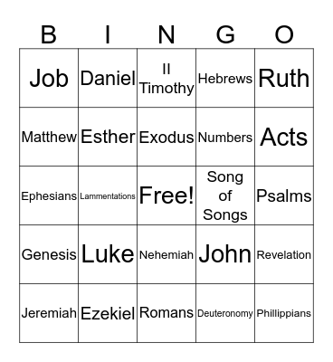 Books of the Bible Bingo Card