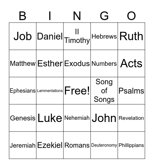 Books of the Bible Bingo Card