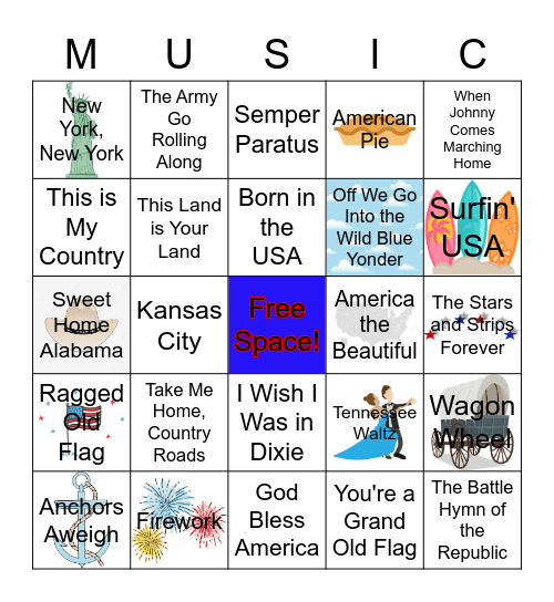 America! Music Bingo Card