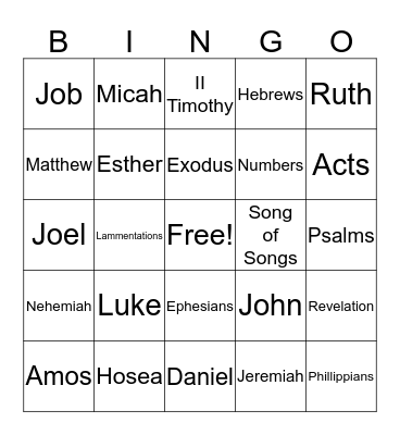 Books of the Bible Bingo Card