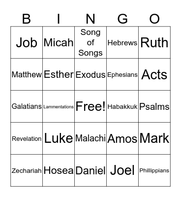 Books of the Bible Bingo Card