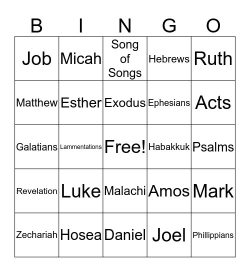Books of the Bible Bingo Card