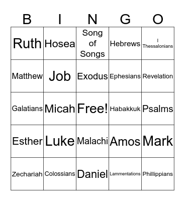 Books of the Bible Bingo Card