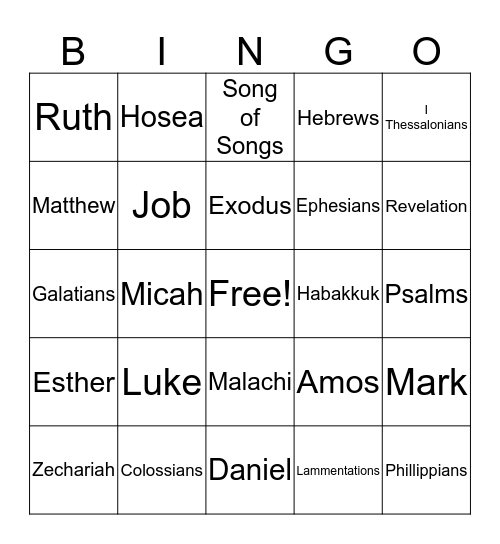 Books of the Bible Bingo Card