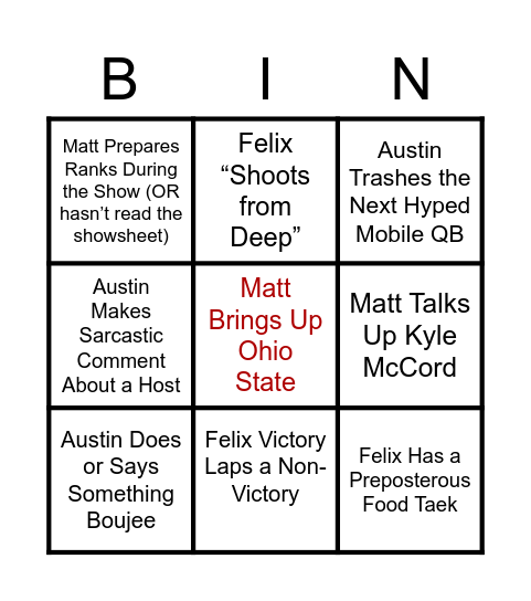 Devy Debate Bingo Card