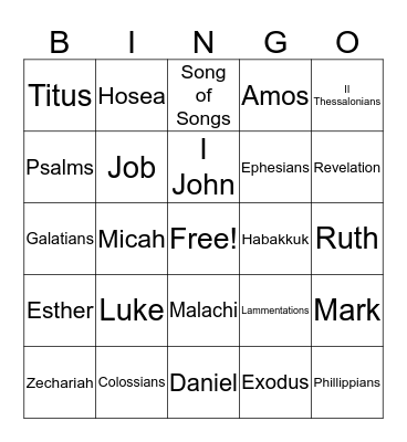 Books of the Bible Bingo Card