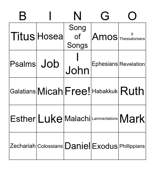 Books of the Bible Bingo Card