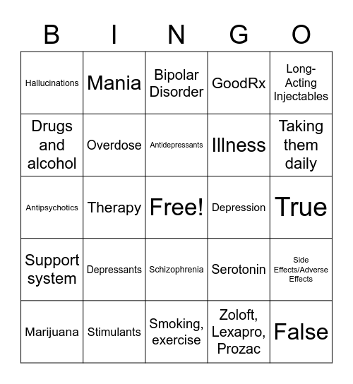 General Psych Bingo! Bingo Card