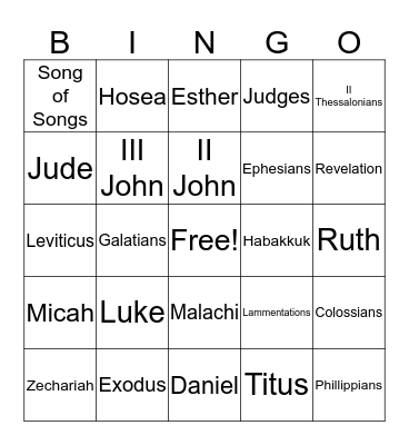 Books of the Bible Bingo Card