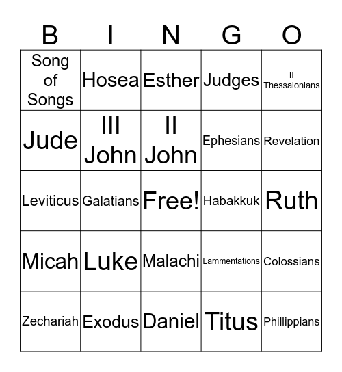 Books of the Bible Bingo Card