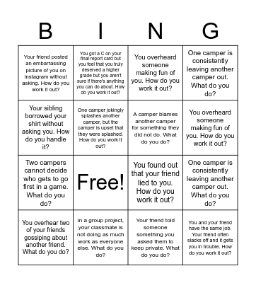 Conflict Resolution Bingo Card