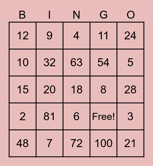 Multiplication and Division BINGO 2 Bingo Card