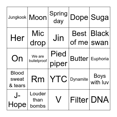 Bingocard @btslovcs Bingo Card