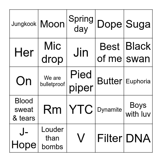 Bingocard @btslovcs Bingo Card