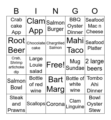 B  I  N  G  O Bingo Card