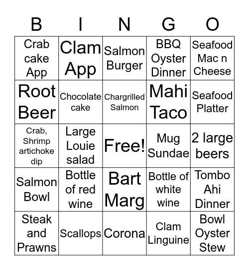 B  I  N  G  O Bingo Card
