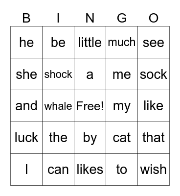Word Fun Bingo Card