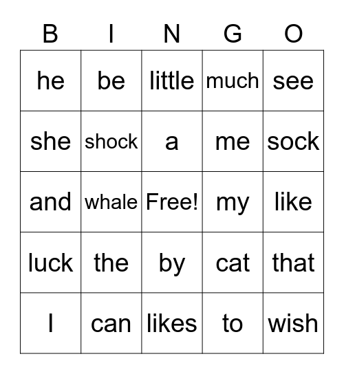 Word Fun Bingo Card