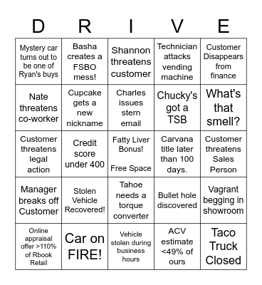 Drive Direct Bingo Card
