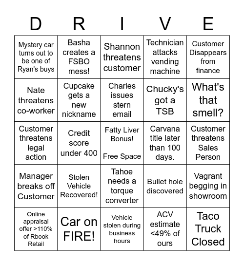 Drive Direct Bingo Card