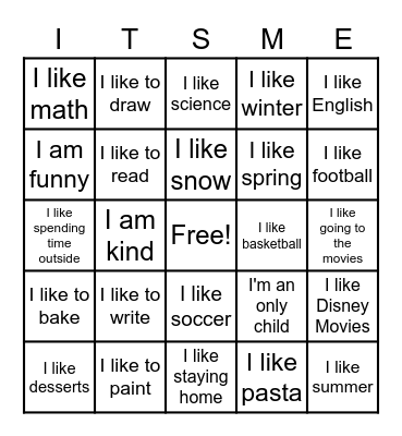 About Me Bingo Card