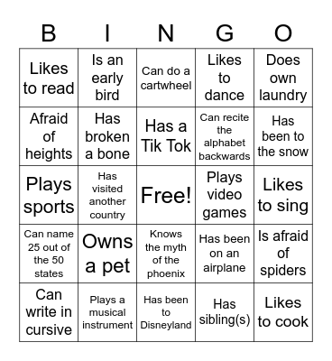 Phoenix Bingo Card