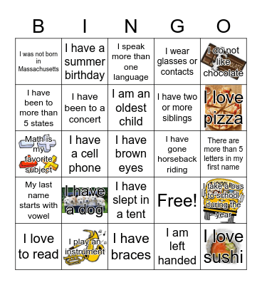 First Day of Summer School Ice Breaker Bingo Card