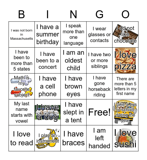 First Day of Summer School Ice Breaker Bingo Card