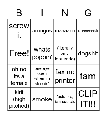 things we say Bingo Card