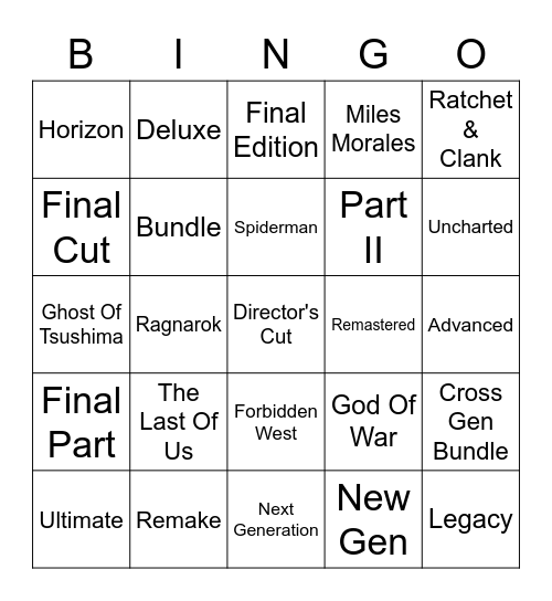 Le Bingo Sony Bingo Card