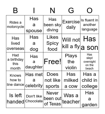 Ice Breaker Bingo Card