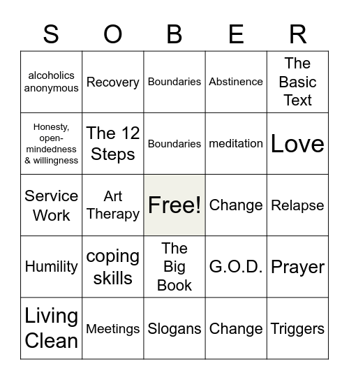 Everything Recovery! Bingo Card