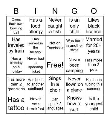Getting to Know You Blackout Bingo Card