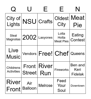 Natchitoches Meat Pie Festival Bingo Card