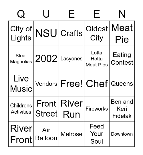 Natchitoches Meat Pie Festival Bingo Card