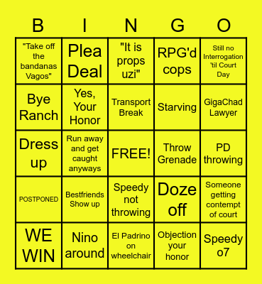 SPEEDY'S COURT CASE Bingo Card