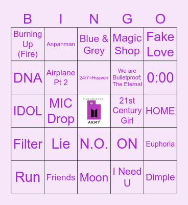 BTS Song Bingo- FESTA 2022 Bingo Card