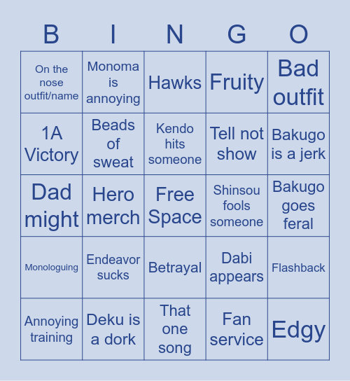 My Hero Bingo Card