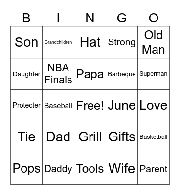 Father's Day Bingo Card
