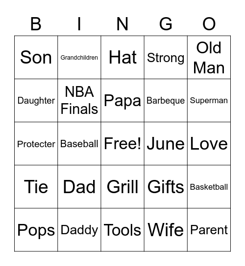 Father's Day Bingo Card