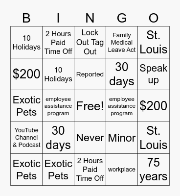 CARBO BINGO Card