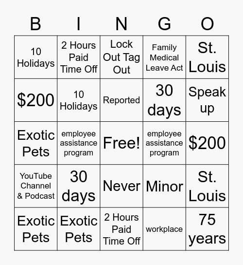 CARBO BINGO Card