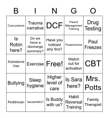 Clinical BINGO Card