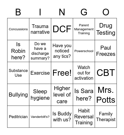 Clinical BINGO Card