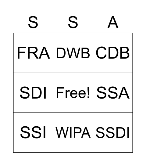 Social Security Lingo Bingo Card