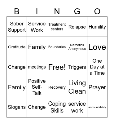 Recovery Everything ! Bingo Card