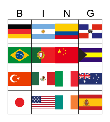 NATIONALITIES Bingo Card