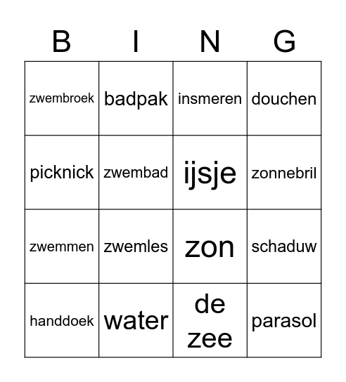 zomer 22 Bingo Card