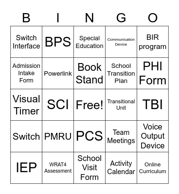 Education Department Bingo Card